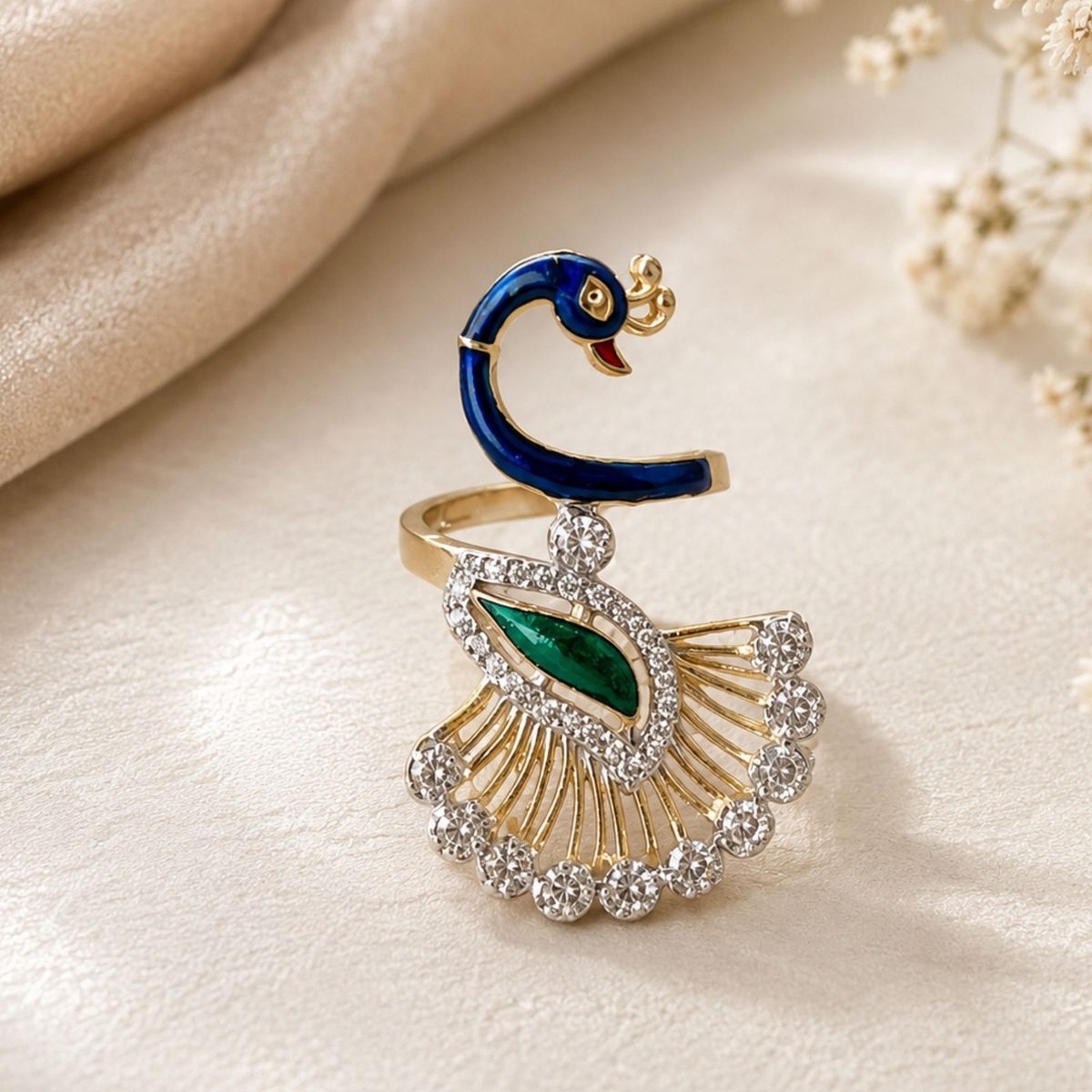 Peacock Crystal Cocktail Ring