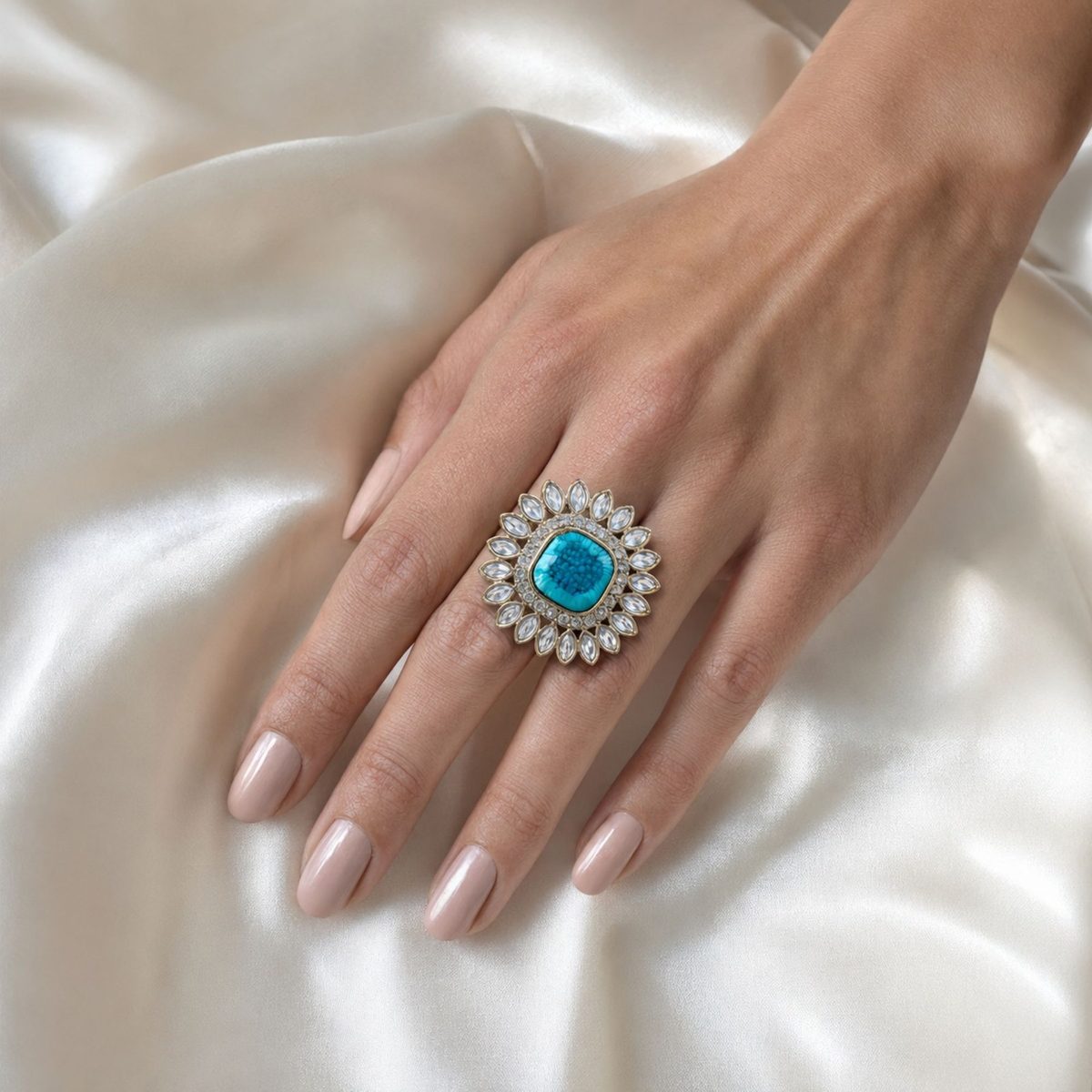 Turquoise floral statement ring