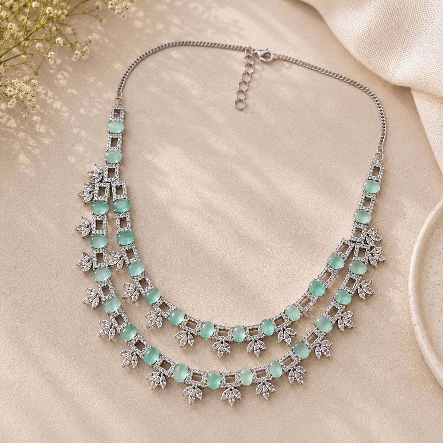 Mint Green Crystal Necklace Set — Full set