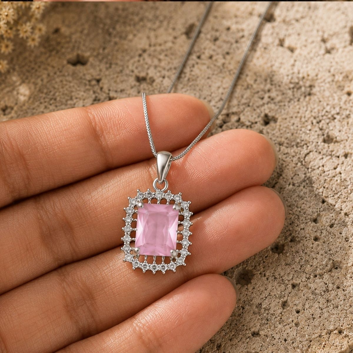 Pink Emerald Cut Pendant